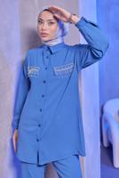 Tesettür giyim LACİVERT TAŞ DETAYLI PANTOLONLU TAKIM T 3093