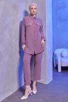 Tesettür giyim PEMBE TAŞ DETAYLI PANTOLONLU TAKIM T 3093