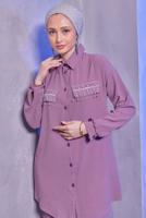 Tesettür giyim PEMBE TAŞ DETAYLI PANTOLONLU TAKIM T 3093