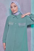 Tesettür giyim YEŞİL TAŞ DETAYLI PANTOLONLU TAKIM T 3093