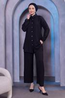 Tesettür giyim SİYAH GÖMLEK YAKA PANTOLONLU TAKIM T 3183