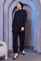 Tesettür giyim SİYAH GÖMLEK YAKA PANTOLONLU TAKIM T 3183