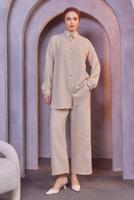 Tesettür giyim BEJ GÖMLEK YAKA PANTOLONLU TAKIM T 3183