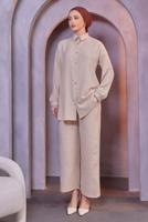 Tesettür giyim BEJ GÖMLEK YAKA PANTOLONLU TAKIM T 3183