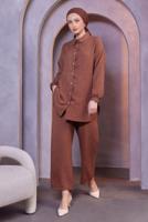 Hijab clothing BROWN SHIRT COLLAR PANTS SUIT T 3183
