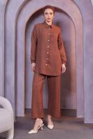 Hijab clothing BROWN SHIRT COLLAR PANTS SUIT T 3183