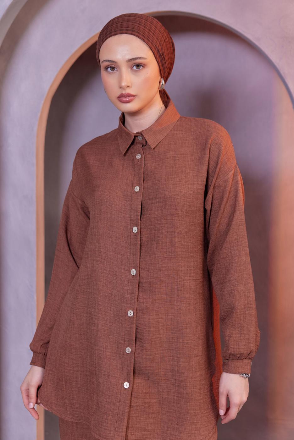 Hijab clothing BROWN SHIRT COLLAR PANTS SUIT T 3183