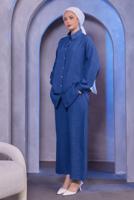 Tesettür giyim LACİVERT GÖMLEK YAKA PANTOLONLU TAKIM T 3183