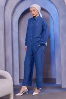 Tesettür giyim LACİVERT GÖMLEK YAKA PANTOLONLU TAKIM T 3183