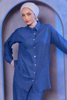 Tesettür giyim LACİVERT GÖMLEK YAKA PANTOLONLU TAKIM T 3183