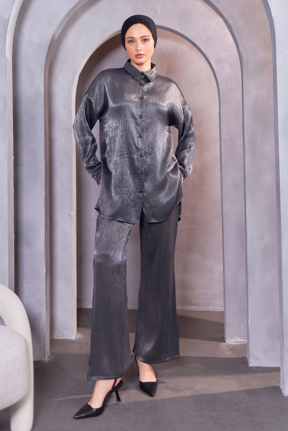 Hijab clothing BLACK SHIRT COLLAR PANTS SUIT T 3193