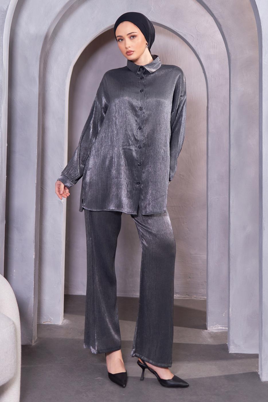 Hijab clothing BLACK SHIRT COLLAR PANTS SUIT T 3193