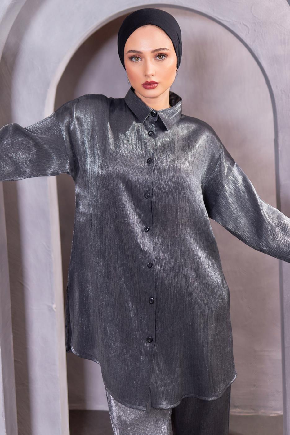 Hijab clothing BLACK SHIRT COLLAR PANTS SUIT T 3193