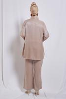Tesettür giyim BEJ GÖMLEK YAKA PANTOLONLU TAKIM T 3193