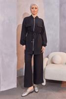 Tesettür giyim SİYAH BELİ BAĞCIKLI PANTOLONLU TAKIM T 3304