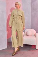 Tesettür giyim KAHVE BELİ BAĞCIKLI PANTOLONLU TAKIM T 3304