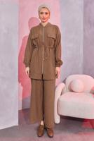 Tesettür giyim KAHVE BELİ BAĞCIKLI PANTOLONLU TAKIM T 3304