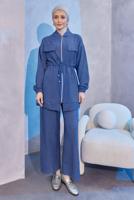 Tesettür giyim LACİVERT BELİ BAĞCIKLI PANTOLONLU TAKIM T 3304