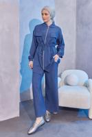 Tesettür giyim LACİVERT BELİ BAĞCIKLI PANTOLONLU TAKIM T 3304