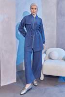 Tesettür giyim LACİVERT BELİ BAĞCIKLI PANTOLONLU TAKIM T 3304