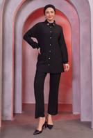 Tesettür giyim SİYAH TAŞ BASKILI PANTOLONLU TAKIM T 3393