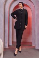 Tesettür giyim SİYAH TAŞ BASKILI PANTOLONLU TAKIM T 3393