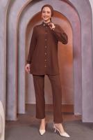 Tesettür giyim KAHVE TAŞ BASKILI PANTOLONLU TAKIM T 3393