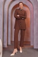 Tesettür giyim KAHVE TAŞ BASKILI PANTOLONLU TAKIM T 3393