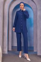 Tesettür giyim LACİVERT TAŞ BASKILI PANTOLONLU TAKIM T 3393