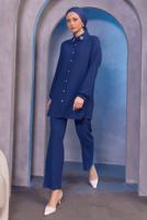 Tesettür giyim LACİVERT TAŞ BASKILI PANTOLONLU TAKIM T 3393