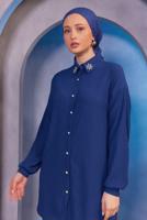 Tesettür giyim LACİVERT TAŞ BASKILI PANTOLONLU TAKIM T 3393