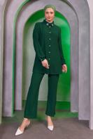 Tesettür giyim YEŞİL TAŞ BASKILI PANTOLONLU TAKIM T 3393