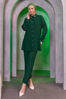 Tesettür giyim YEŞİL TAŞ BASKILI PANTOLONLU TAKIM T 3393