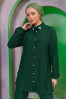 Tesettür giyim YEŞİL TAŞ BASKILI PANTOLONLU TAKIM T 3393