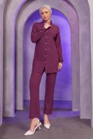 Tesettür giyim PEMBE TAŞ BASKILI PANTOLONLU TAKIM T 3393