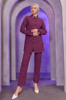 Tesettür giyim PEMBE TAŞ BASKILI PANTOLONLU TAKIM T 3393