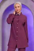 Tesettür giyim PEMBE TAŞ BASKILI PANTOLONLU TAKIM T 3393