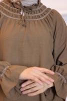 Tesettür giyim KAHVE YAKA BAĞLAMALI PANTOLONLU TAKIM T 34616