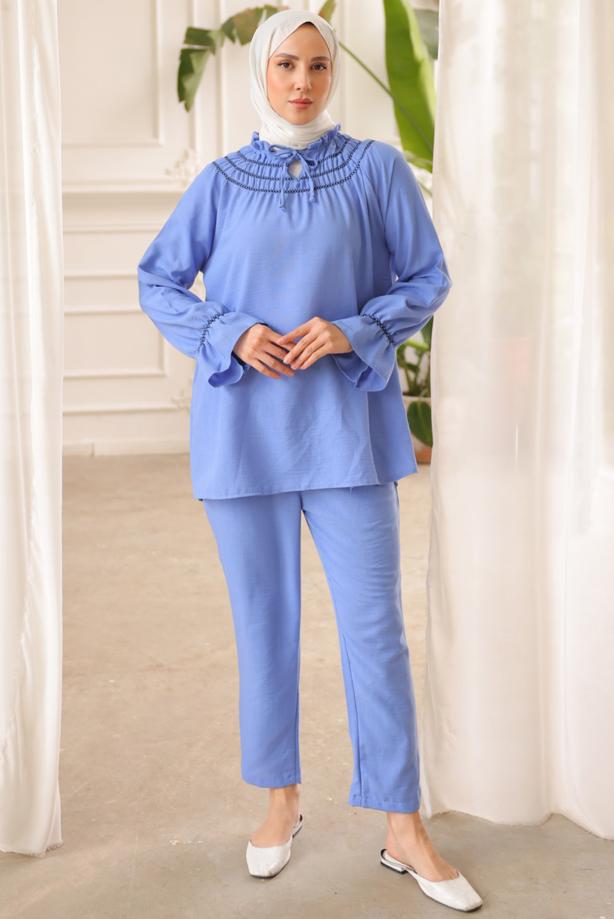 Vêtements hijab  TIED COLLAR PANTS SUIT T 34616 - TRENDTESETTÜR