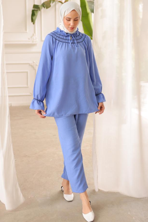 Vêtements hijab  TIED COLLAR PANTS SUIT T 34616 - TRENDTESETTÜR