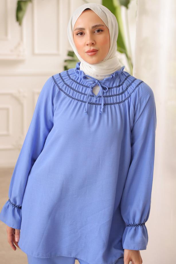 Vêtements hijab  TIED COLLAR PANTS SUIT T 34616 - TRENDTESETTÜR