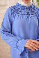 Tesettür giyim LACİVERT YAKA BAĞLAMALI PANTOLONLU TAKIM T 34616