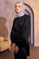 Tesettür giyim SİYAH KUŞAKLI PANTOLONLU TAKIM T 3514