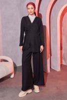 Tesettür giyim SİYAH ÇAPRAZ BAĞLAMALI PANTOLONLU TAKIM T 3604