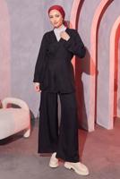 Tesettür giyim SİYAH ÇAPRAZ BAĞLAMALI PANTOLONLU TAKIM T 3604