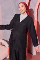 Tesettür giyim SİYAH ÇAPRAZ BAĞLAMALI PANTOLONLU TAKIM T 3604