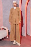 Tesettür giyim KAHVE ÇAPRAZ BAĞLAMALI PANTOLONLU TAKIM T 3604