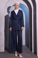 Tesettür giyim LACİVERT ÇAPRAZ BAĞLAMALI PANTOLONLU TAKIM T 3604