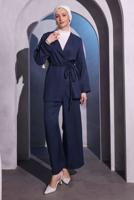 Tesettür giyim LACİVERT ÇAPRAZ BAĞLAMALI PANTOLONLU TAKIM T 3604