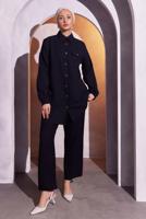 Tesettür giyim SİYAH PANTOLONLU MÜSLİN TAKIM T 3904